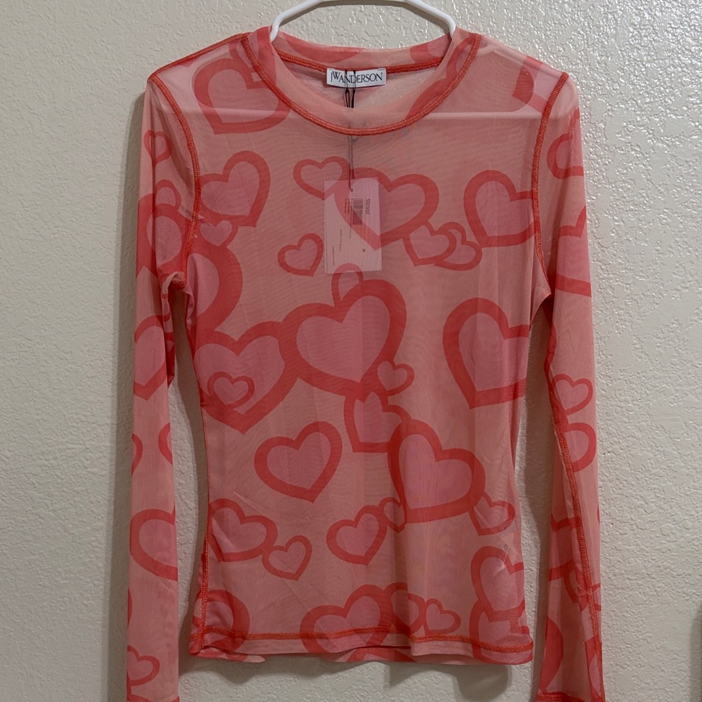 JW ANDERSON Red Heart Mesh Top